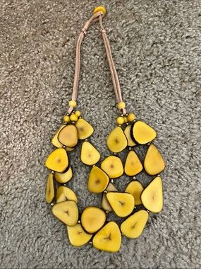 Tagua nuts. Yellow Layered Bead Statement Necklace